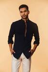 S&N By Shantnu Nikhil_Blue Poly Blend Nehru Collar Shirt_at_Aza_Fashions