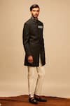 S&N by Shantnu Nikhil_Black Poly Blend Embroidered Sherwani _Online_at_Aza_Fashions