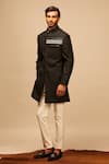 Shop_S&N by Shantnu Nikhil_Black Poly Blend Embroidered Sherwani _Online_at_Aza_Fashions