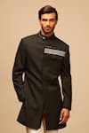 Buy_S&N by Shantnu Nikhil_Black Poly Blend Embroidered Sherwani _at_Aza_Fashions