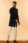 S&N by Shantnu Nikhil_Blue Poly Blend Button Down Bandhgala _Online_at_Aza_Fashions