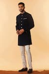 Shop_S&N by Shantnu Nikhil_Blue Poly Blend Button Down Bandhgala _Online_at_Aza_Fashions