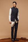 S&N by Shantnu Nikhil_Blue Poly Blend Pintuck Nehru Jacket_Online_at_Aza_Fashions