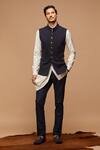 Buy_S&N by Shantnu Nikhil_Blue Poly Blend Pintuck Nehru Jacket_Online_at_Aza_Fashions