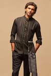 Shop_S&N by Shantnu Nikhil_Black Poly Blend Block Print Draped Bundi_Online_at_Aza_Fashions