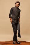 S&N by Shantnu Nikhil_Black Poly Blend Block Print Draped Bundi_Online_at_Aza_Fashions