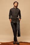 Buy_S&N by Shantnu Nikhil_Black Poly Blend Block Print Draped Bundi_Online_at_Aza_Fashions