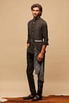 Buy_S&N by Shantnu Nikhil_Black Poly Blend Block Print Draped Bundi_at_Aza_Fashions