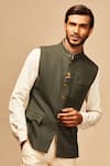 S&N by Shantnu Nikhil_Green Poly Blend Button Front Bundi _at_Aza_Fashions