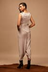 Shop_S&N by Shantnu Nikhil_Grey Bubble Satin Round Draped Jumpsuit _at_Aza_Fashions