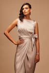 Shop_S&N by Shantnu Nikhil_Grey Bubble Satin Round Draped Jumpsuit _Online_at_Aza_Fashions