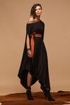 S&N by Shantnu Nikhil_Black Polyester Blend Off Shoulder Dress_Online_at_Aza_Fashions