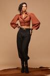 Shop_S&N by Shantnu Nikhil_Orange Terylene Cropped Shirt_Online_at_Aza_Fashions