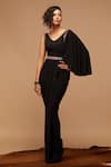 Buy_S&N by Shantnu Nikhil_Black Polyester Blend Draped Saree Gown_at_Aza_Fashions