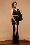 S&N by Shantnu Nikhil_Black Polyester Blend Draped Saree Gown_Online_at_Aza_Fashions