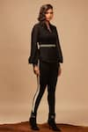 Buy_S&N by Shantnu Nikhil_Black Nylon Colorblock Sim Trousers _at_Aza_Fashions