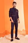 Buy S&N By Shantnu Nikhil Blue Cotton, Poly Blend Crest Motif Placement Embroidered Bandhgala at Aza Fashions Buy_S&N By Shantnu Nikhil_Blue Cotton, Poly Blend Crest Motif Placement Embroidered Bandhgala_at_Aza_Fashions