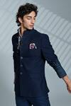 Shop_S&N by Shantnu Nikhil_Blue Poly Blend Mandarin Collar Bandhgala_Online_at_Aza_Fashions