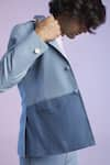 S&N by Shantnu Nikhil_Blue Cotton Denim Color Block Jacket _at_Aza_Fashions