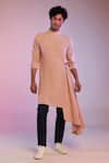 Buy_S&N by Shantnu Nikhil_Pink Poly Blend Embroidery Thread Draped Kurta _at_Aza_Fashions