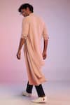 Shop_S&N by Shantnu Nikhil_Pink Poly Blend Embroidery Thread Draped Kurta _at_Aza_Fashions