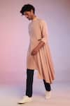 Buy_S&N by Shantnu Nikhil_Pink Poly Blend Embroidery Thread Draped Kurta _Online_at_Aza_Fashions