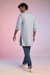 Shop_S&N by Shantnu Nikhil_Blue Terylene Denim Pleated Kurta _at_Aza_Fashions