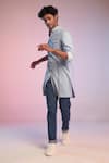 Buy_S&N by Shantnu Nikhil_Blue Terylene Denim Pleated Kurta _Online_at_Aza_Fashions