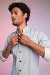 S&N by Shantnu Nikhil_Blue Terylene Denim Pleated Kurta _at_Aza_Fashions