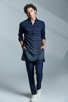 Buy_S&N by Shantnu Nikhil_Blue Nylon Geometric Short Kurta _at_Aza_Fashions