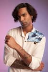 Shop_S&N by Shantnu Nikhil_White Suiting Fabric Embroidered Crest Camo Panelled Kurta _Online_at_Aza_Fashions