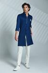 Buy_S&N by Shantnu Nikhil_Blue Terylene And Faux Leather Button Front Kurta_at_Aza_Fashions