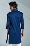 Shop_S&N by Shantnu Nikhil_Blue Terylene And Faux Leather Button Front Kurta_at_Aza_Fashions
