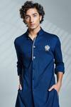 S&N by Shantnu Nikhil_Blue Terylene And Faux Leather Button Front Kurta_Online_at_Aza_Fashions