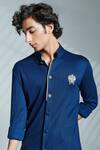 Shop_S&N by Shantnu Nikhil_Blue Terylene And Faux Leather Button Front Kurta_Online_at_Aza_Fashions