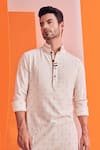 Buy_S&N by Shantnu Nikhil_Off White Cotton, Poly Blend Thread Work Embellished Kurta _Online_at_Aza_Fashions