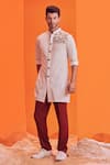 Buy_S&N by Shantnu Nikhil_Off White Poly Blend Textured Short Kurta _at_Aza_Fashions