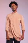 Buy_S&N By Shantnu Nikhil_Pink Poly Blend Thread Cowl Drape Short Kurta_at_Aza_Fashions