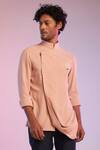 S&N By Shantnu Nikhil_Pink Poly Blend Thread Cowl Drape Short Kurta_Online_at_Aza_Fashions