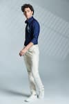 S&N by Shantnu Nikhil_Blue Terylene Embroidery Thread Slim Fit Shirt_Online_at_Aza_Fashions