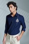 Buy_S&N by Shantnu Nikhil_Blue Terylene Embroidery Thread Slim Fit Shirt_Online_at_Aza_Fashions