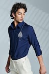 Shop_S&N by Shantnu Nikhil_Blue Terylene Embroidery Thread Slim Fit Shirt_Online_at_Aza_Fashions