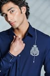 S&N by Shantnu Nikhil_Blue Terylene Embroidery Thread Slim Fit Shirt_at_Aza_Fashions