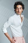Shop_S&N By Shantnu Nikhil_White Suiting Fabric Thread Slim Fit Shirt _Online_at_Aza_Fashions