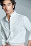 S&N By Shantnu Nikhil_White Suiting Fabric Thread Slim Fit Shirt _at_Aza_Fashions