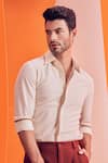 Shop S&N By Shantnu Nikhil Off White Spandex, Poly Jersey, Terylene Slim Fit Shirt Online at Aza Fashions Shop_S&N By Shantnu Nikhil_Off White Spandex, Poly Jersey, Terylene Slim Fit Shirt_Online_at_Aza_Fashions
