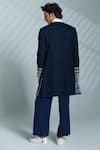 Shop_S&N by Shantnu Nikhil_Blue Poly Blend Solid Carved Button Open Sherwani _at_Aza_Fashions