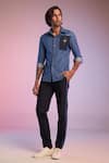 Buy_S&N by Shantnu Nikhil_Blue Cotton Side Trim Trousers _at_Aza_Fashions