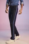 S&N by Shantnu Nikhil_Blue Cotton Side Trim Trousers _Online_at_Aza_Fashions