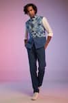 Buy_S&N by Shantnu Nikhil_Blue Faux Leather Camo Quilted Waistcoat _Online_at_Aza_Fashions